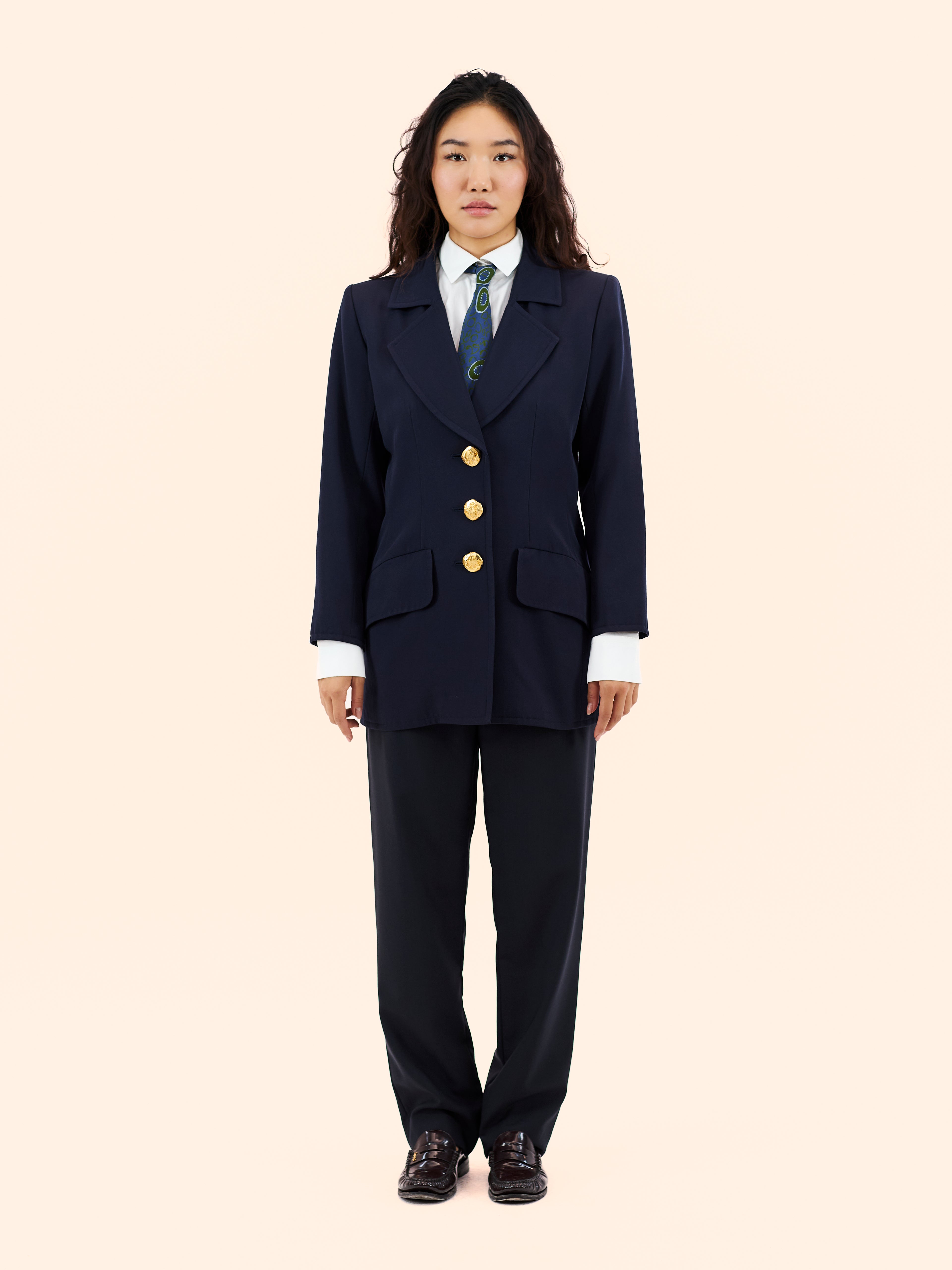 1980'S YVES SAINT LAURENT FITTED GOLD BUTTON BLAZER