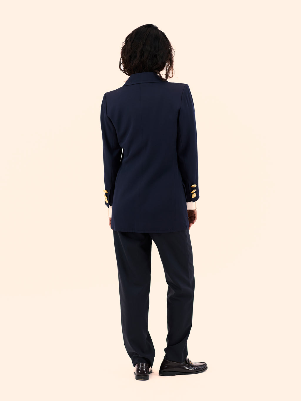 1980'S YVES SAINT LAURENT FITTED GOLD BUTTON BLAZER