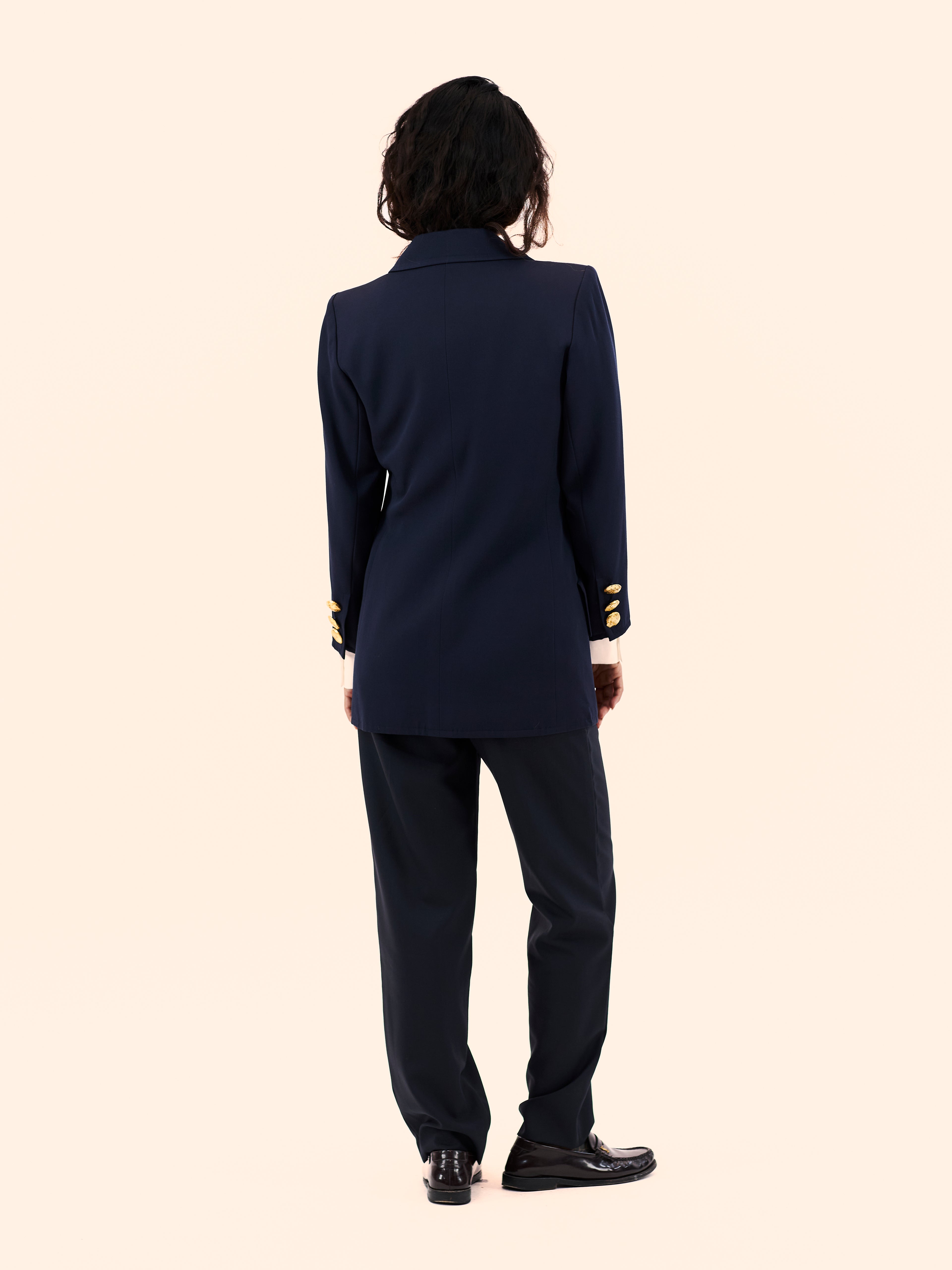 1980'S YVES SAINT LAURENT FITTED GOLD BUTTON BLAZER