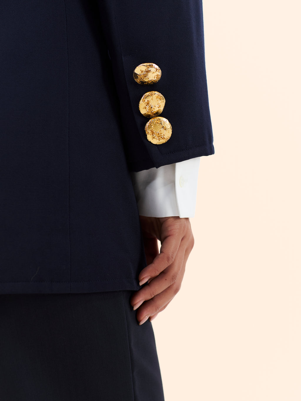 1980'S YVES SAINT LAURENT FITTED GOLD BUTTON BLAZER