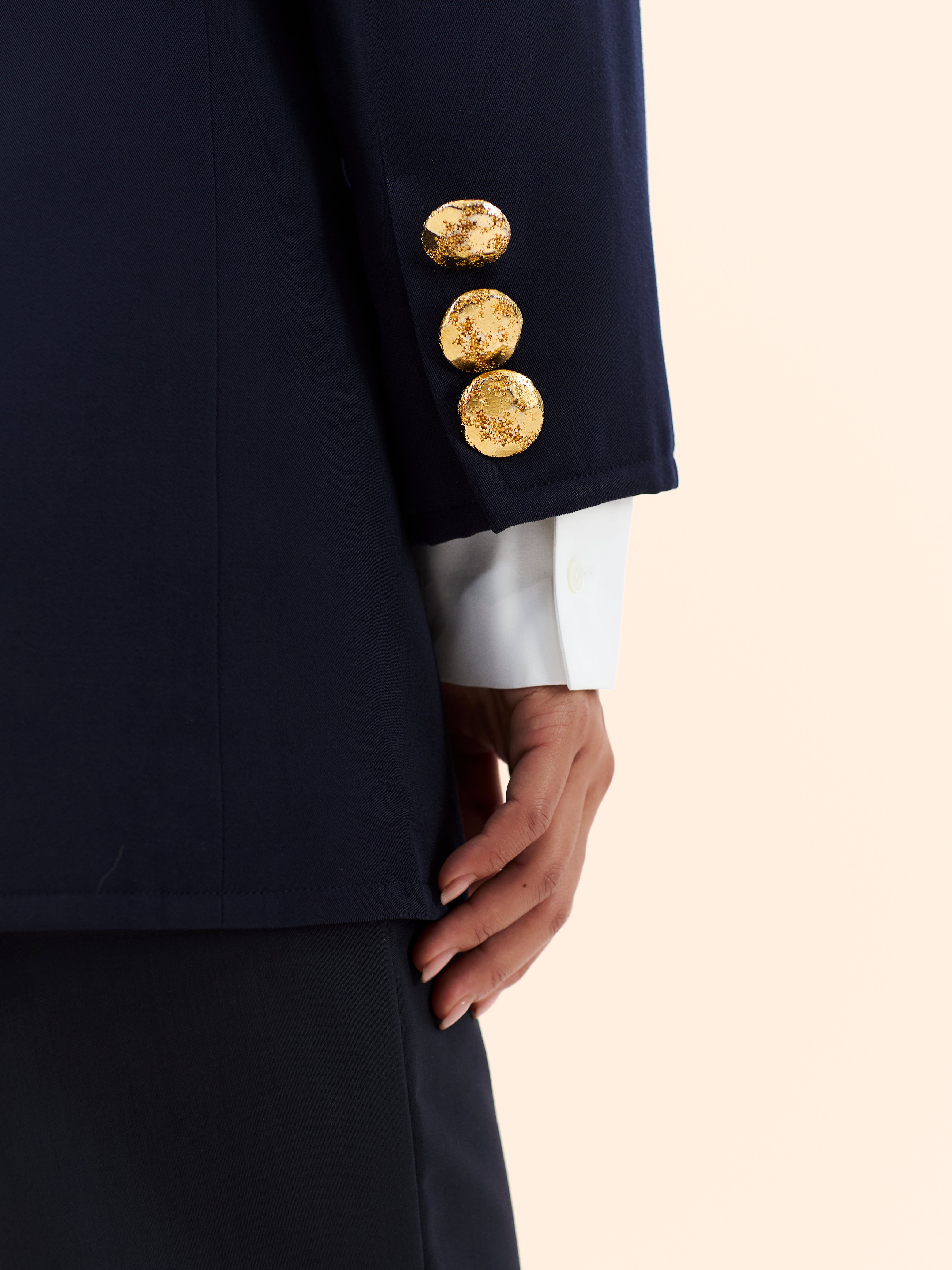 1980'S YVES SAINT LAURENT FITTED GOLD BUTTON BLAZER