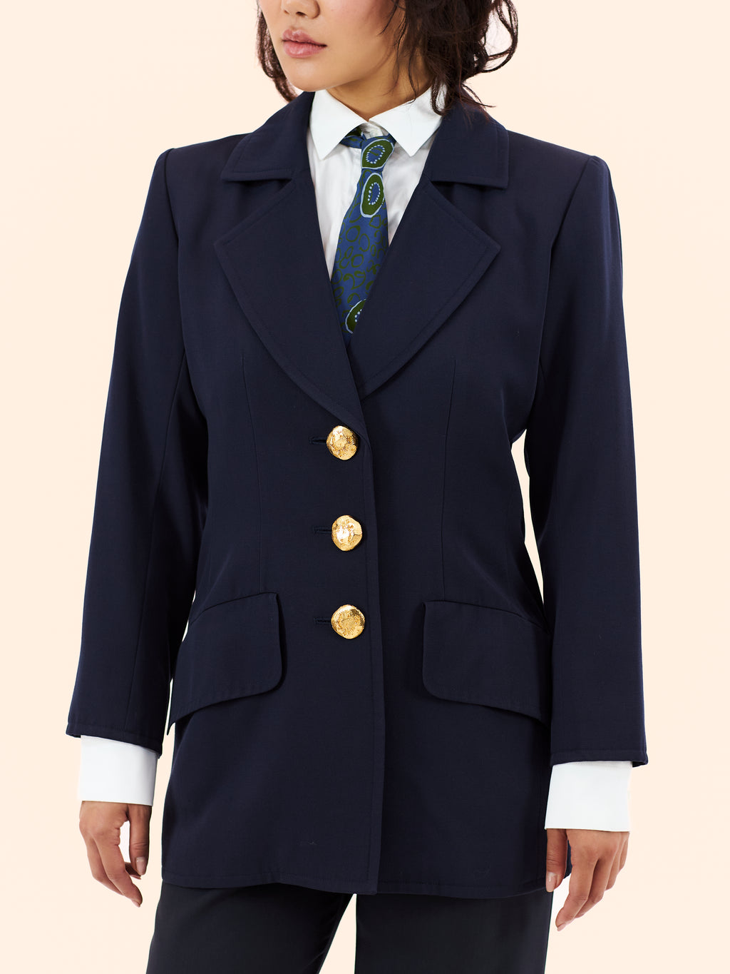 1980'S YVES SAINT LAURENT FITTED GOLD BUTTON BLAZER