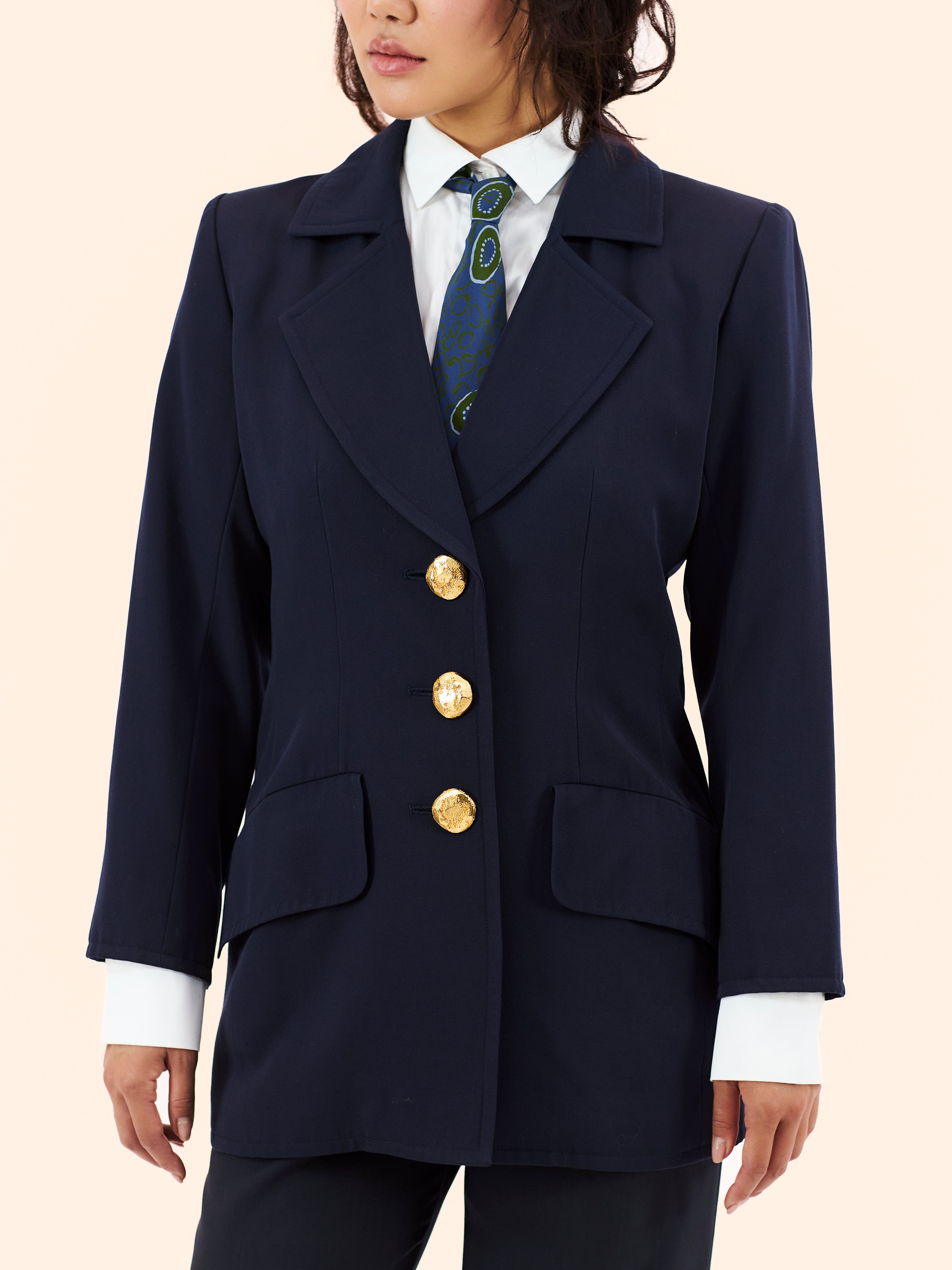 1980'S YVES SAINT LAURENT FITTED GOLD BUTTON BLAZER