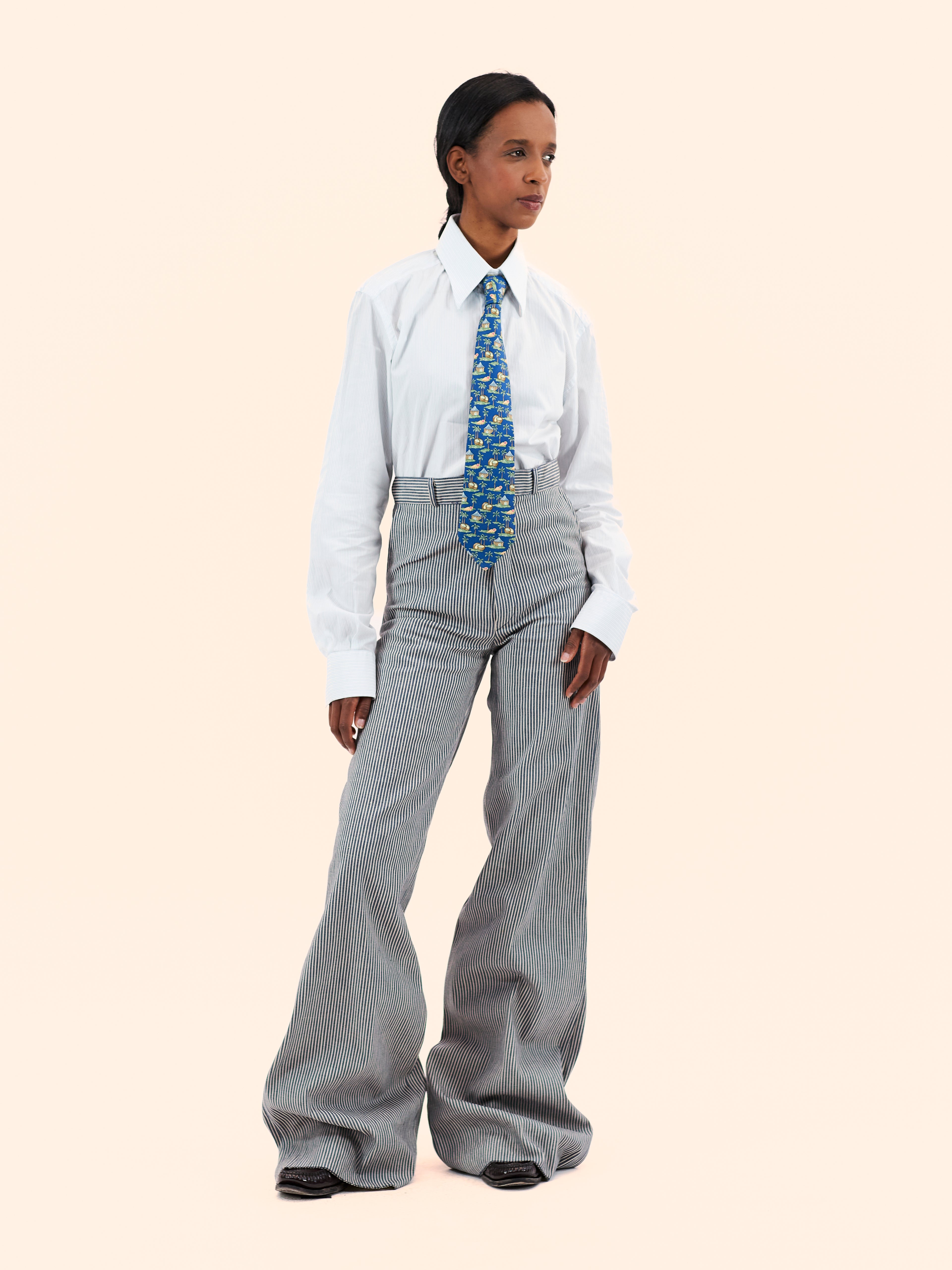 1970'S DEADSTOCK FLARED STRIPE TROUSERS