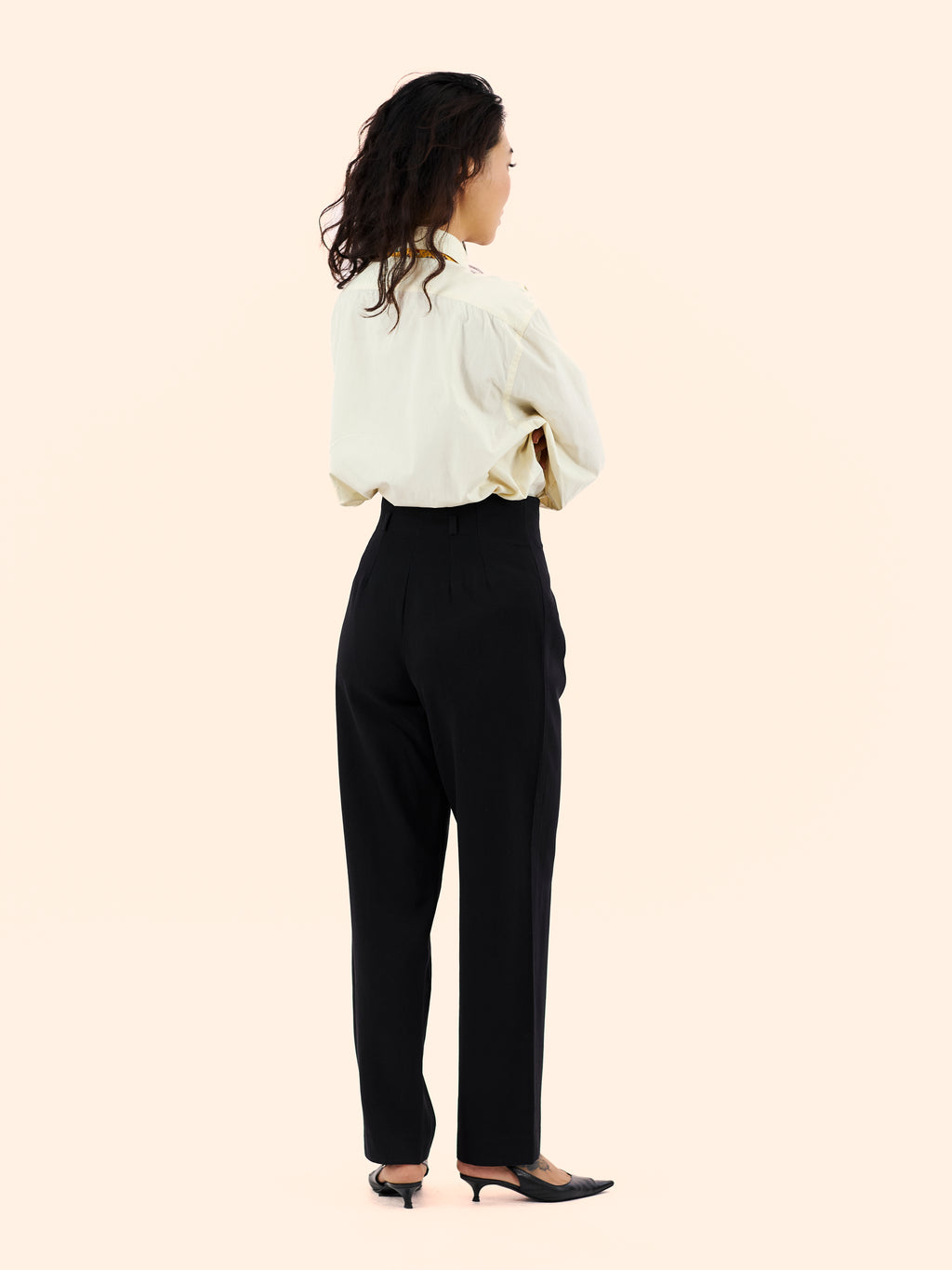 1980'S YVES SAINT LAURENT NAVY BELT LOOP TROUSERS