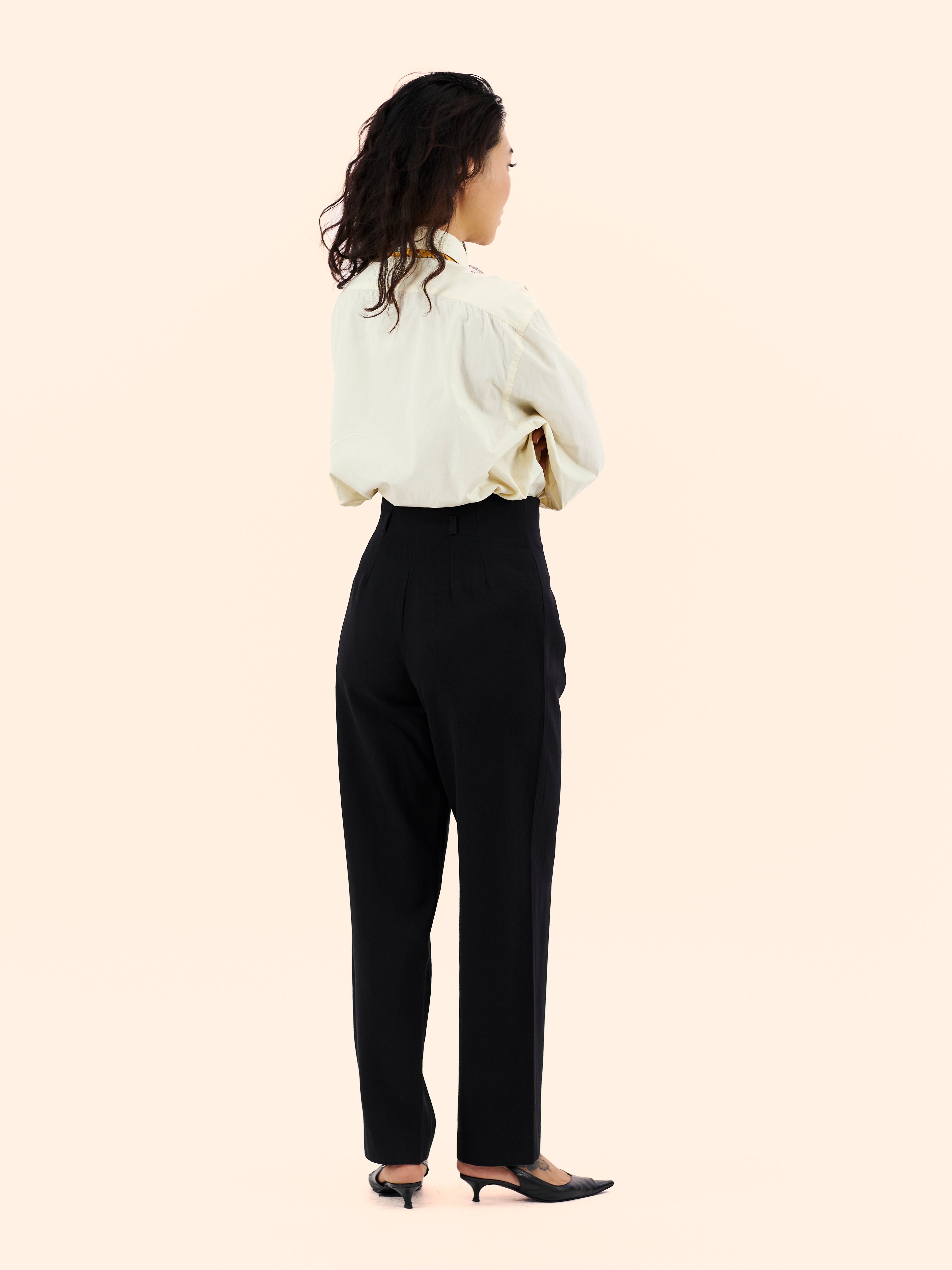 1980'S YVES SAINT LAURENT NAVY BELT LOOP TROUSERS