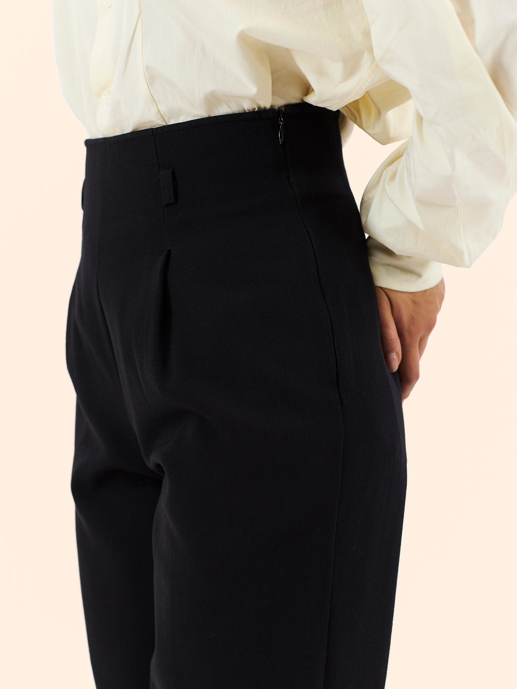 1980'S YVES SAINT LAURENT NAVY BELT LOOP TROUSERS