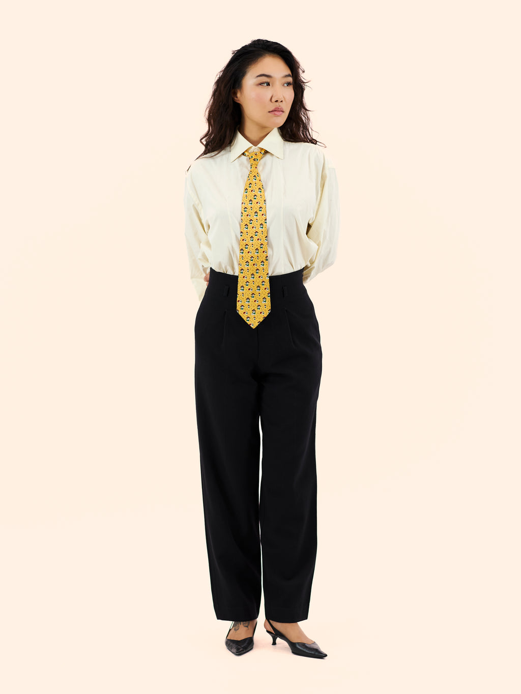 1980'S YVES SAINT LAURENT NAVY BELT LOOP TROUSERS