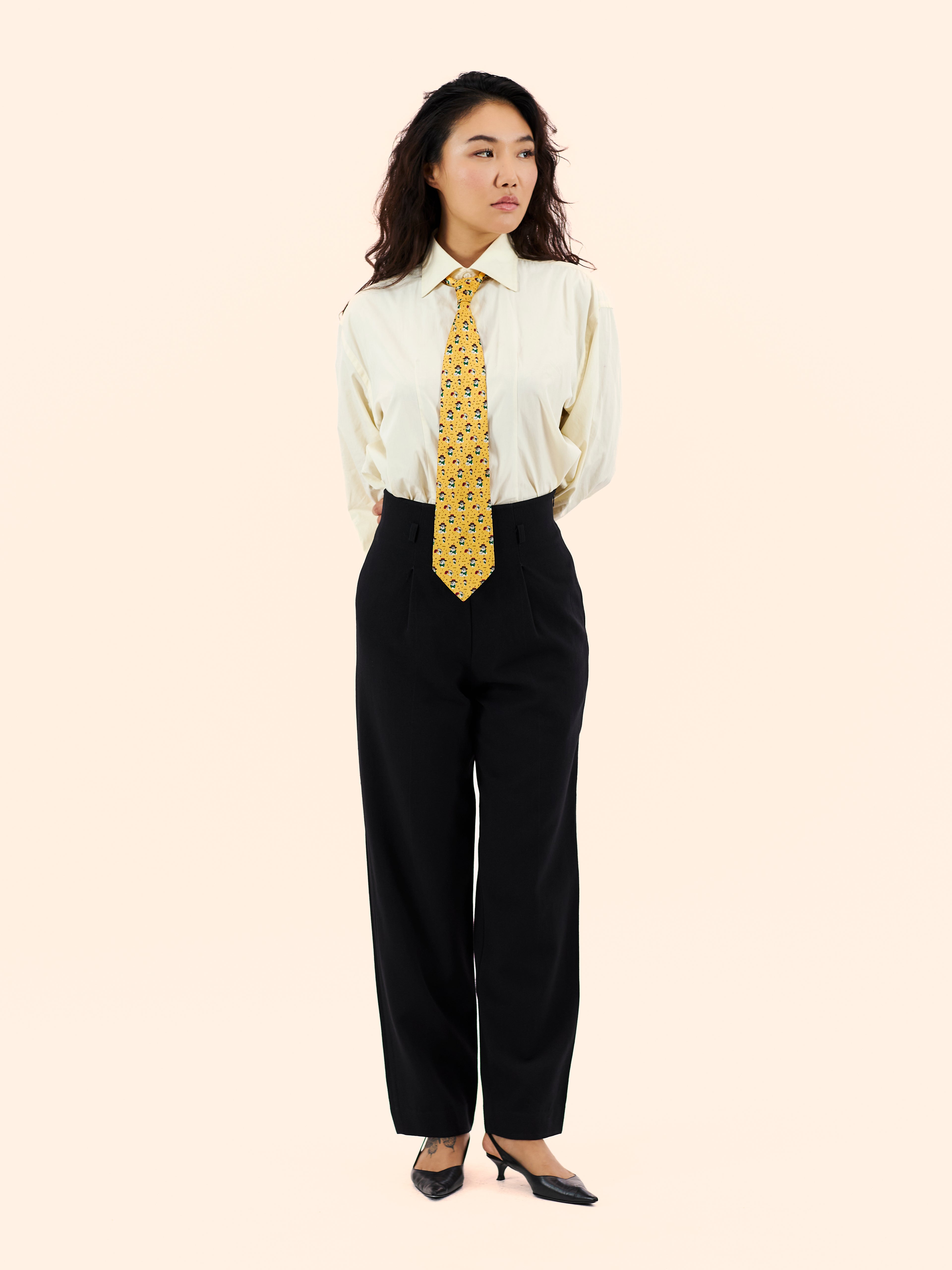 1980'S YVES SAINT LAURENT NAVY BELT LOOP TROUSERS