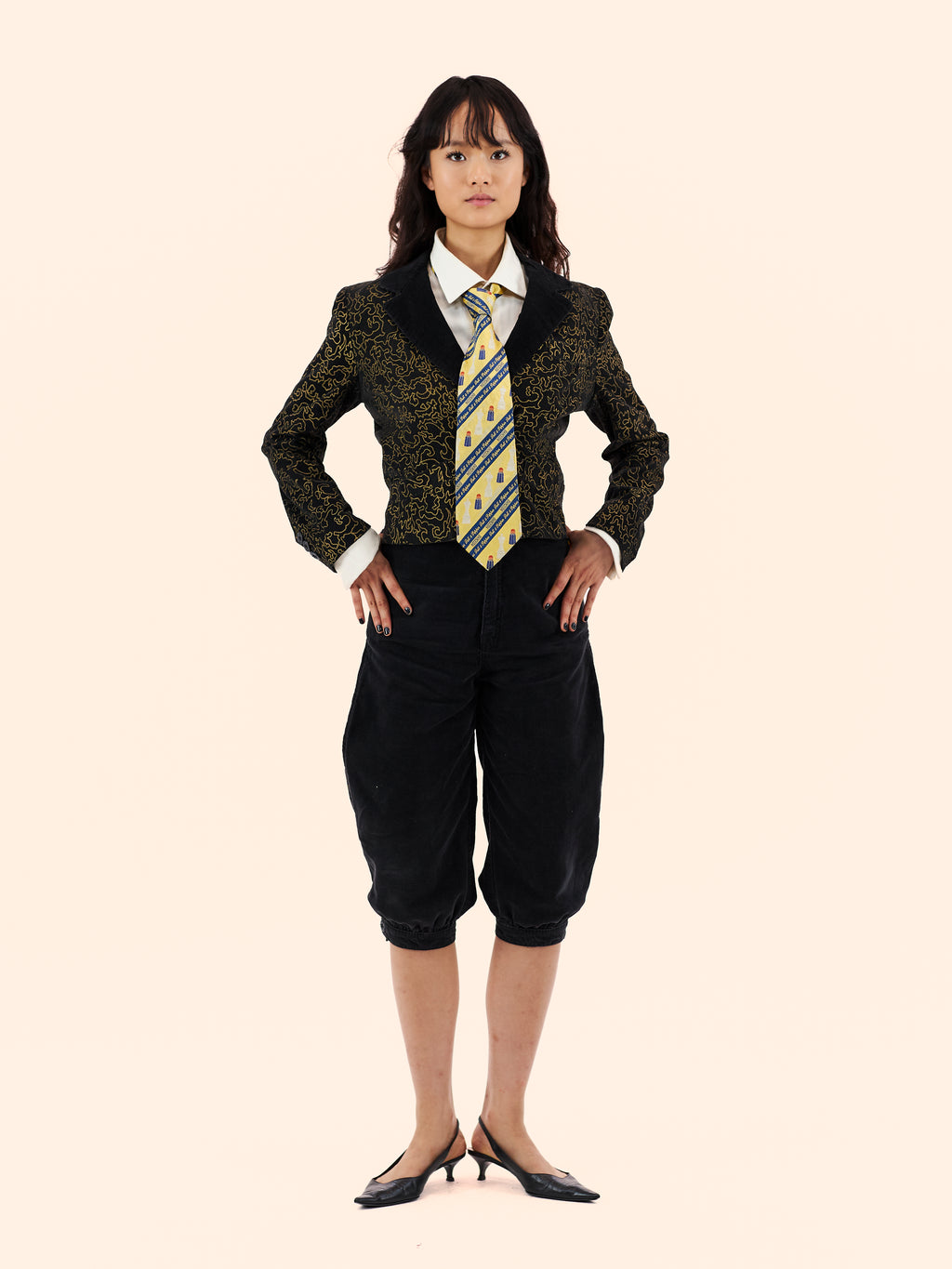 1960'S BIBA GOLD PATTERN BLOOMER SUIT