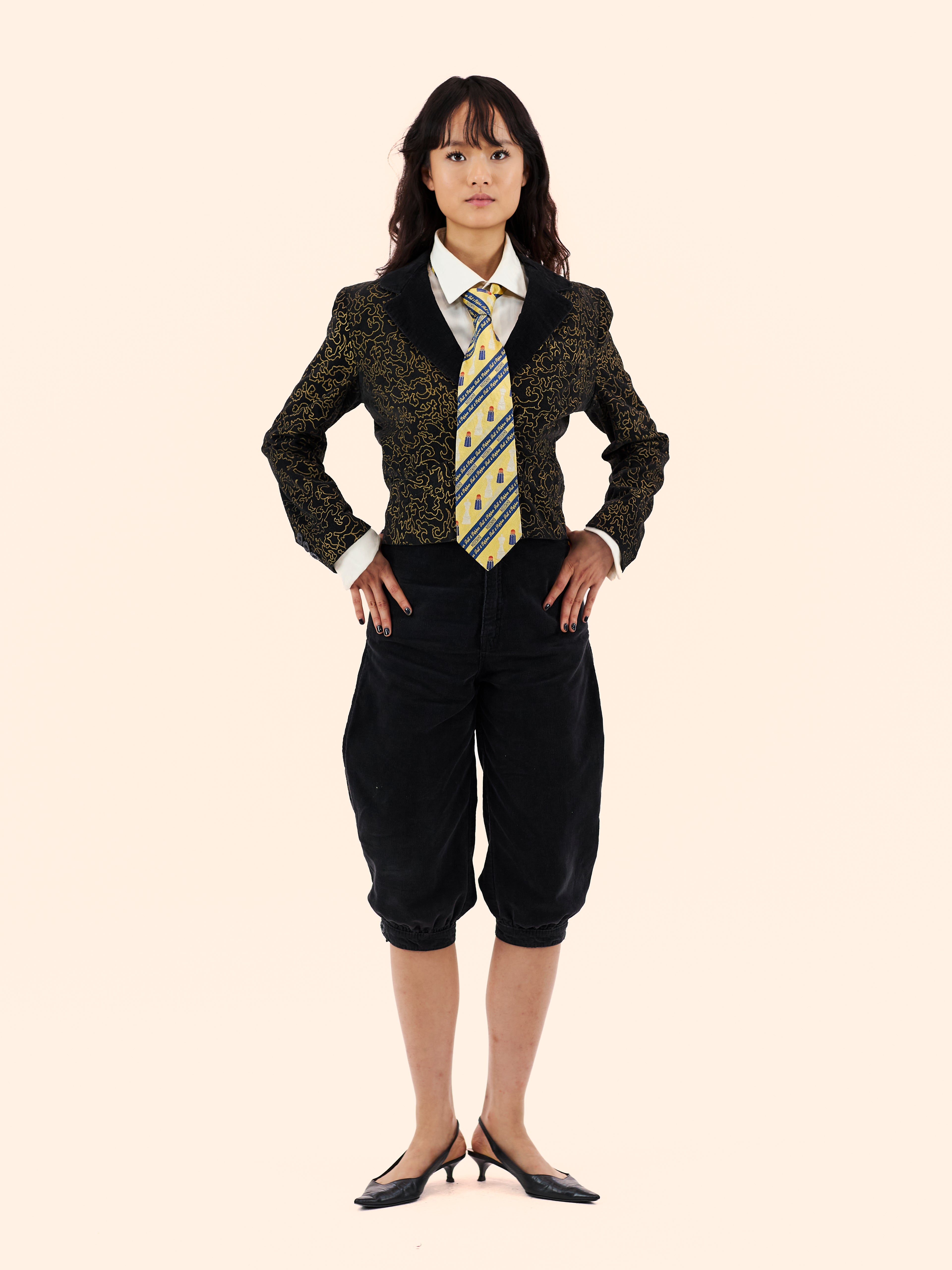 1960'S BIBA GOLD PATTERN BLOOMER SUIT