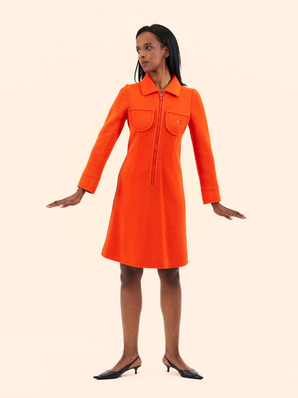 1968 COURREGES ORANGE ZIP DRESS 