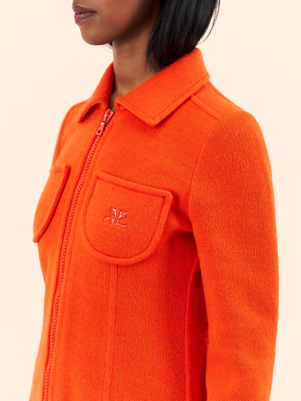 1968 COURREGES ORANGE ZIP DRESS 