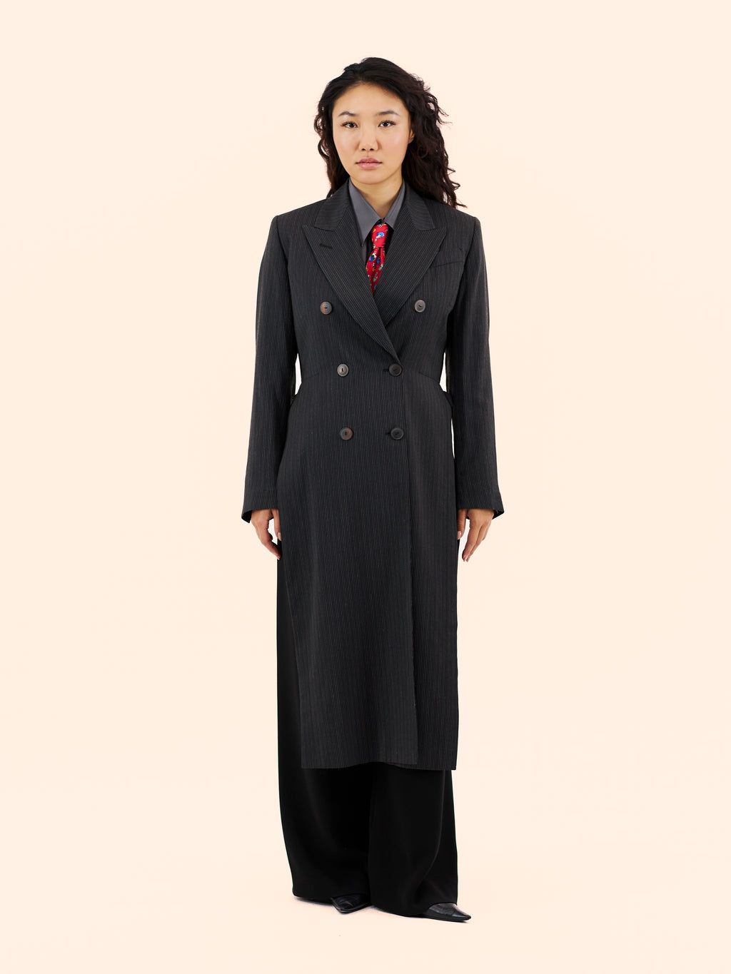 JEAN PAUL GAULTIER LONG SLIT PINSTRIPE COAT