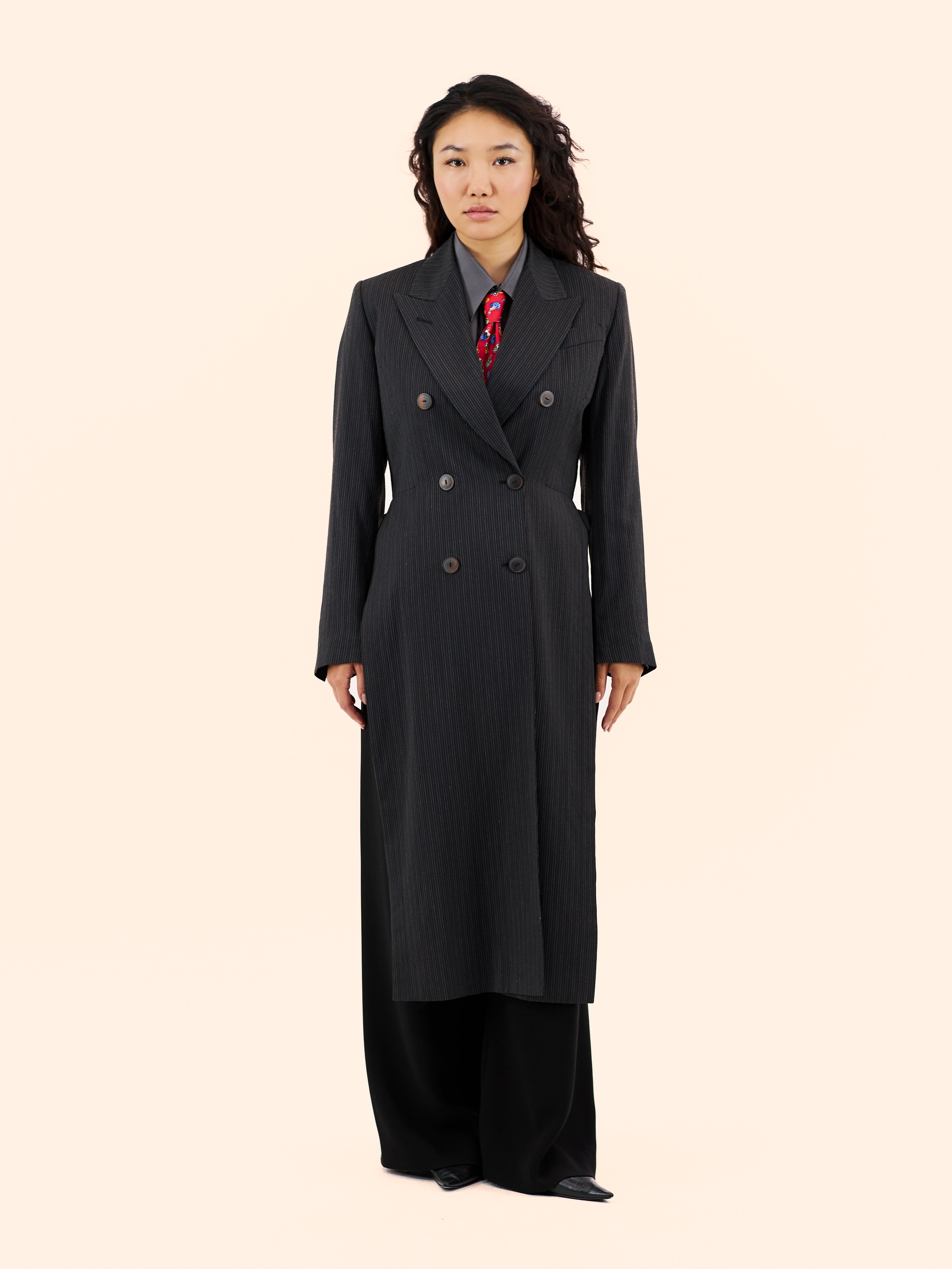JEAN PAUL GAULTIER LONG SLIT PINSTRIPE COAT