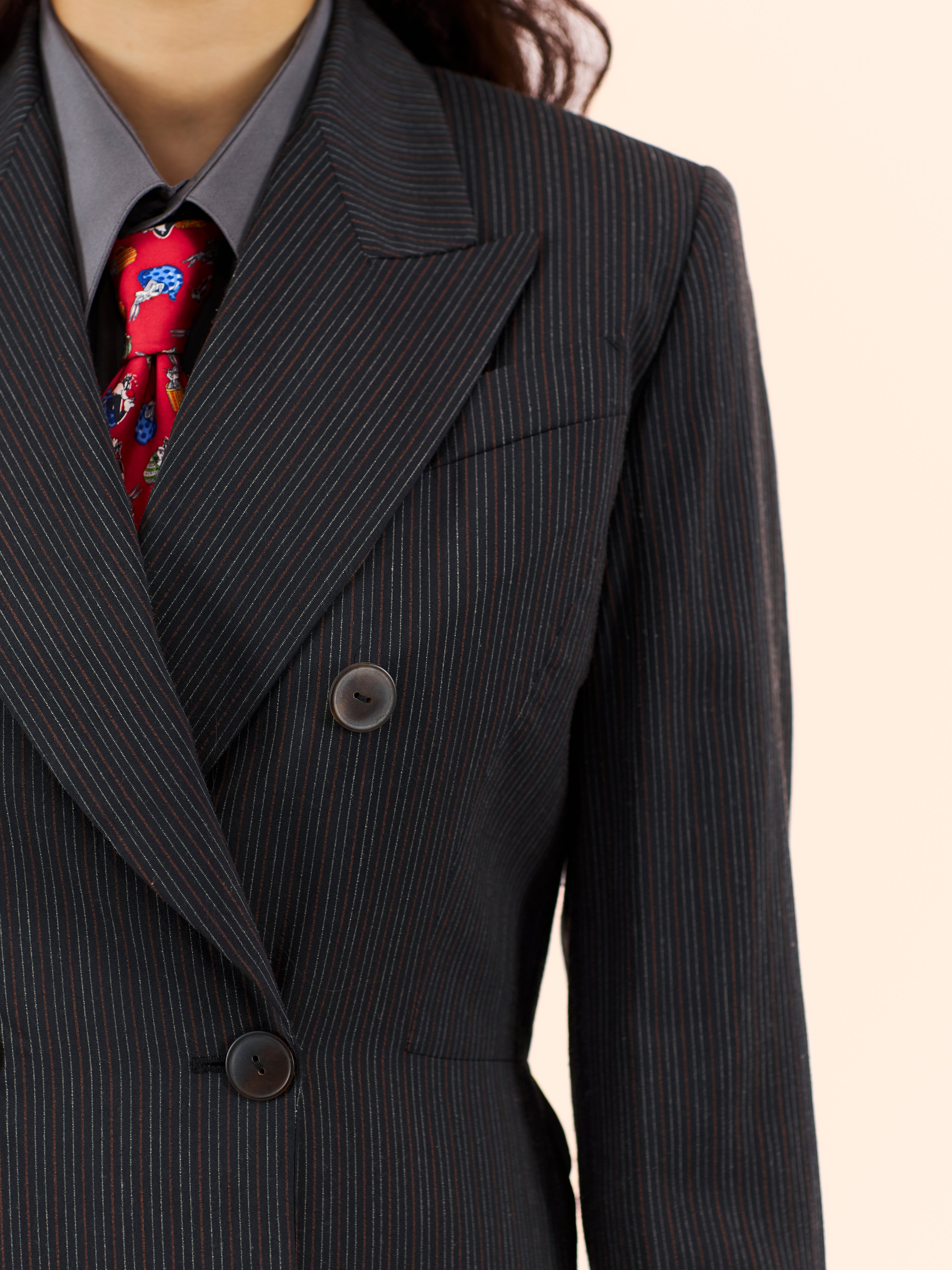 JEAN PAUL GAULTIER LONG SLIT PINSTRIPE COAT