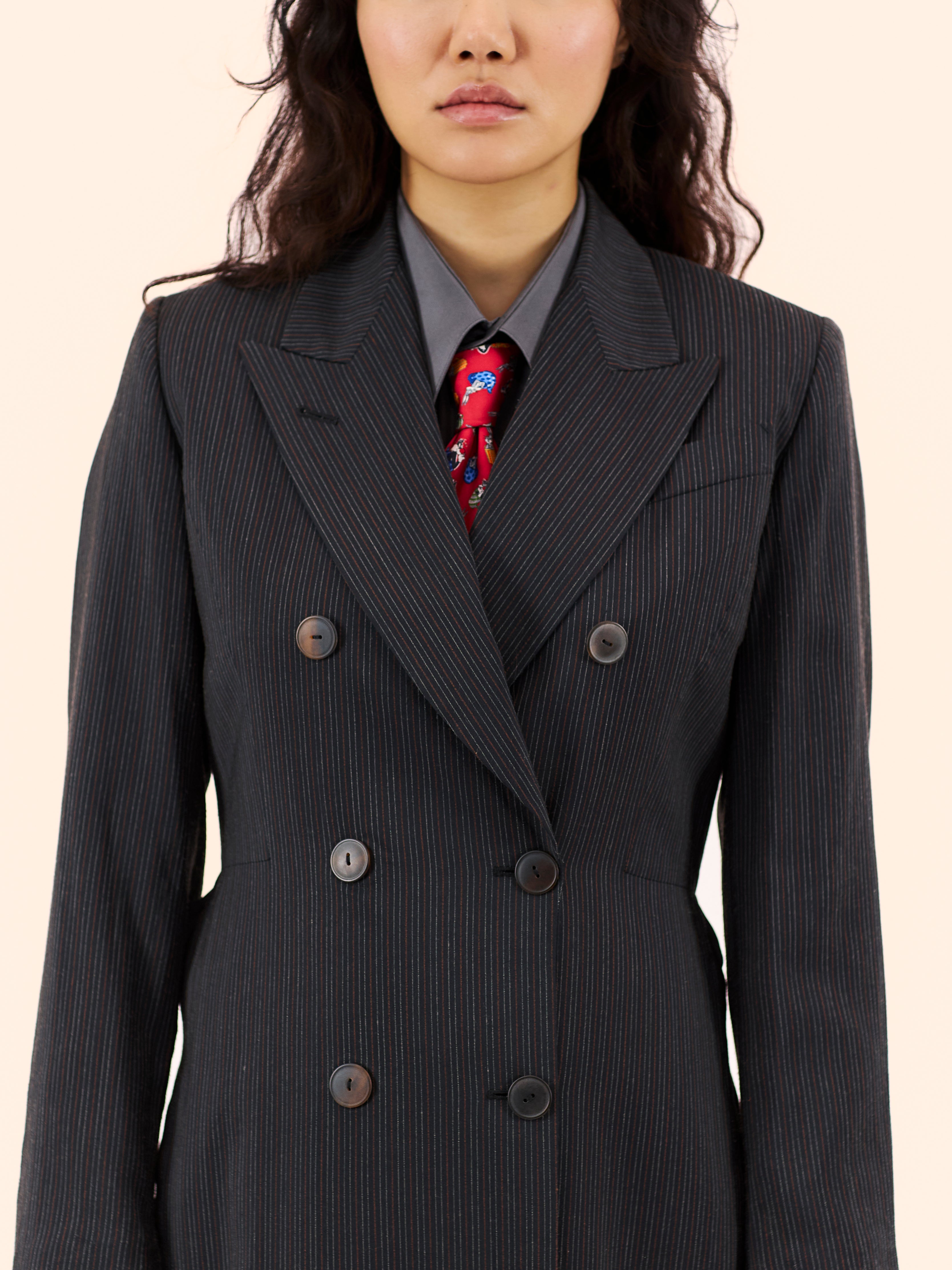 JEAN PAUL GAULTIER LONG SLIT PINSTRIPE COAT