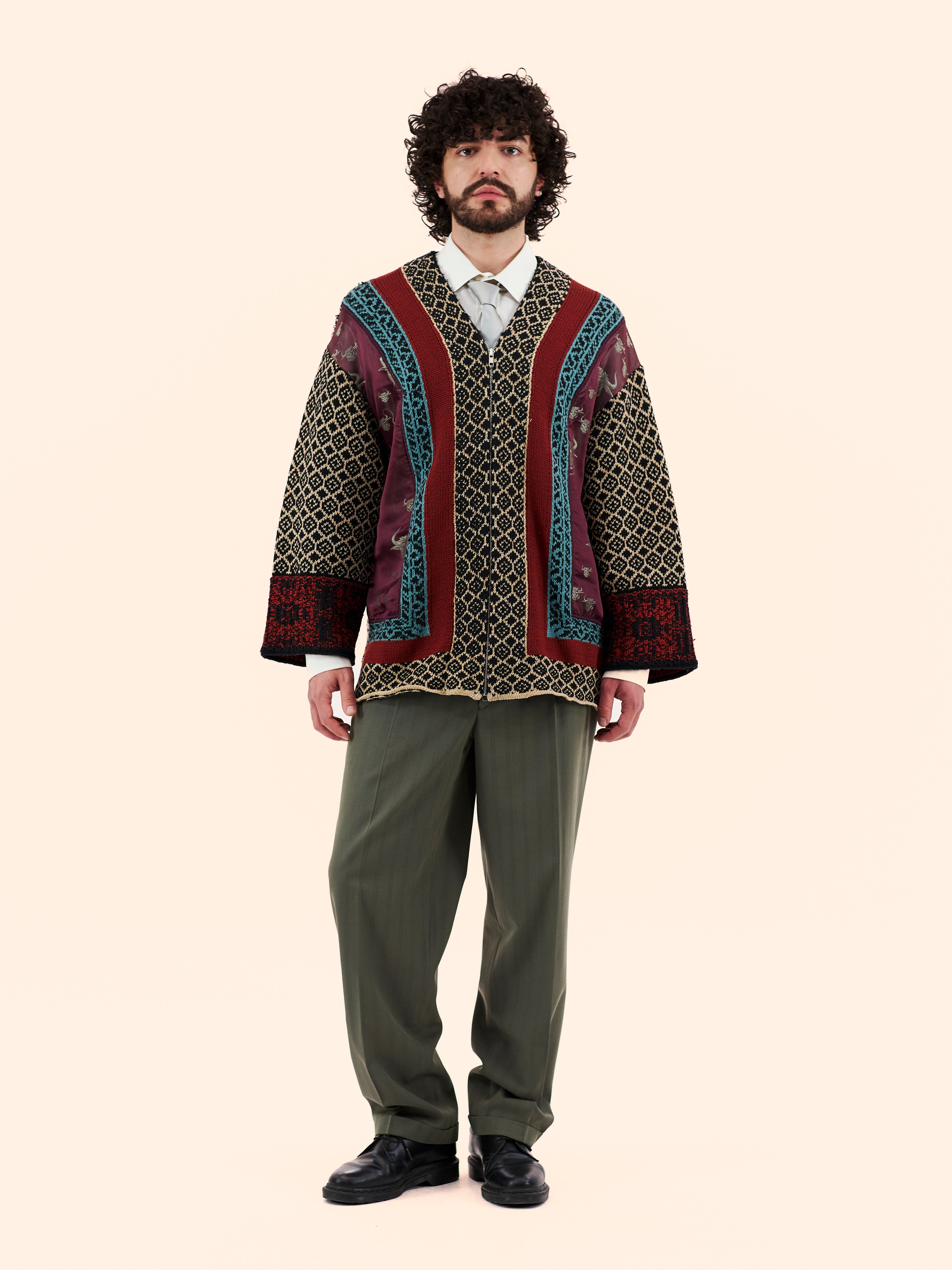 JEAN PAUL GAULTIER MAILLE AW94-95 'GRAND VOYAGE' KNITTED ZIP UP CARDIGAN