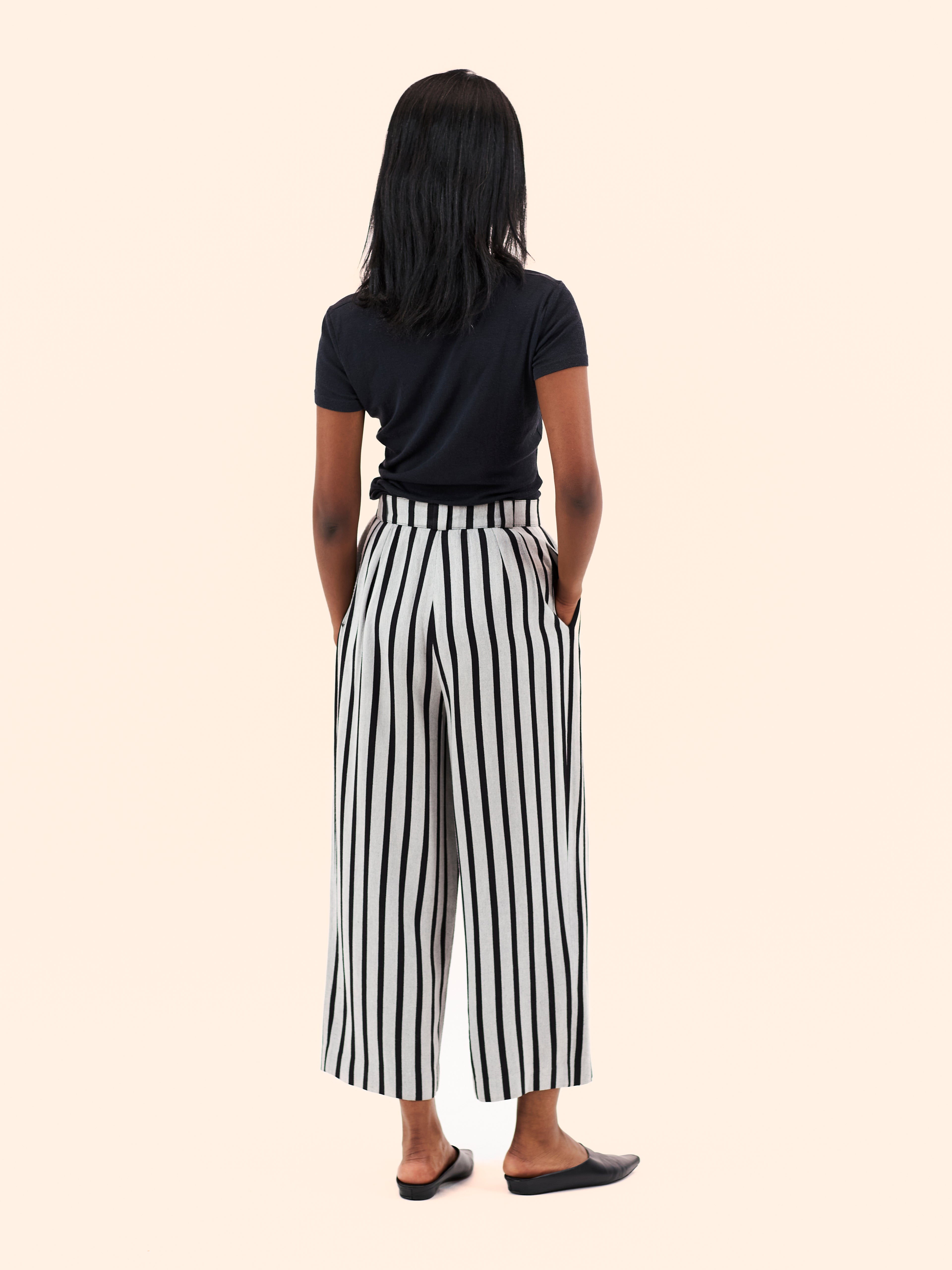 1980'S YVES SAINT LAURENT CHUNKY STRIPE CROPPED TROUSERS