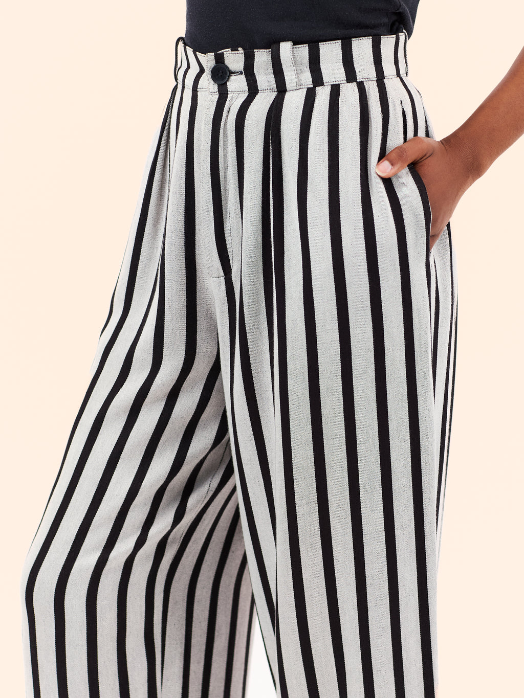 1980'S YVES SAINT LAURENT CHUNKY STRIPE CROPPED TROUSERS