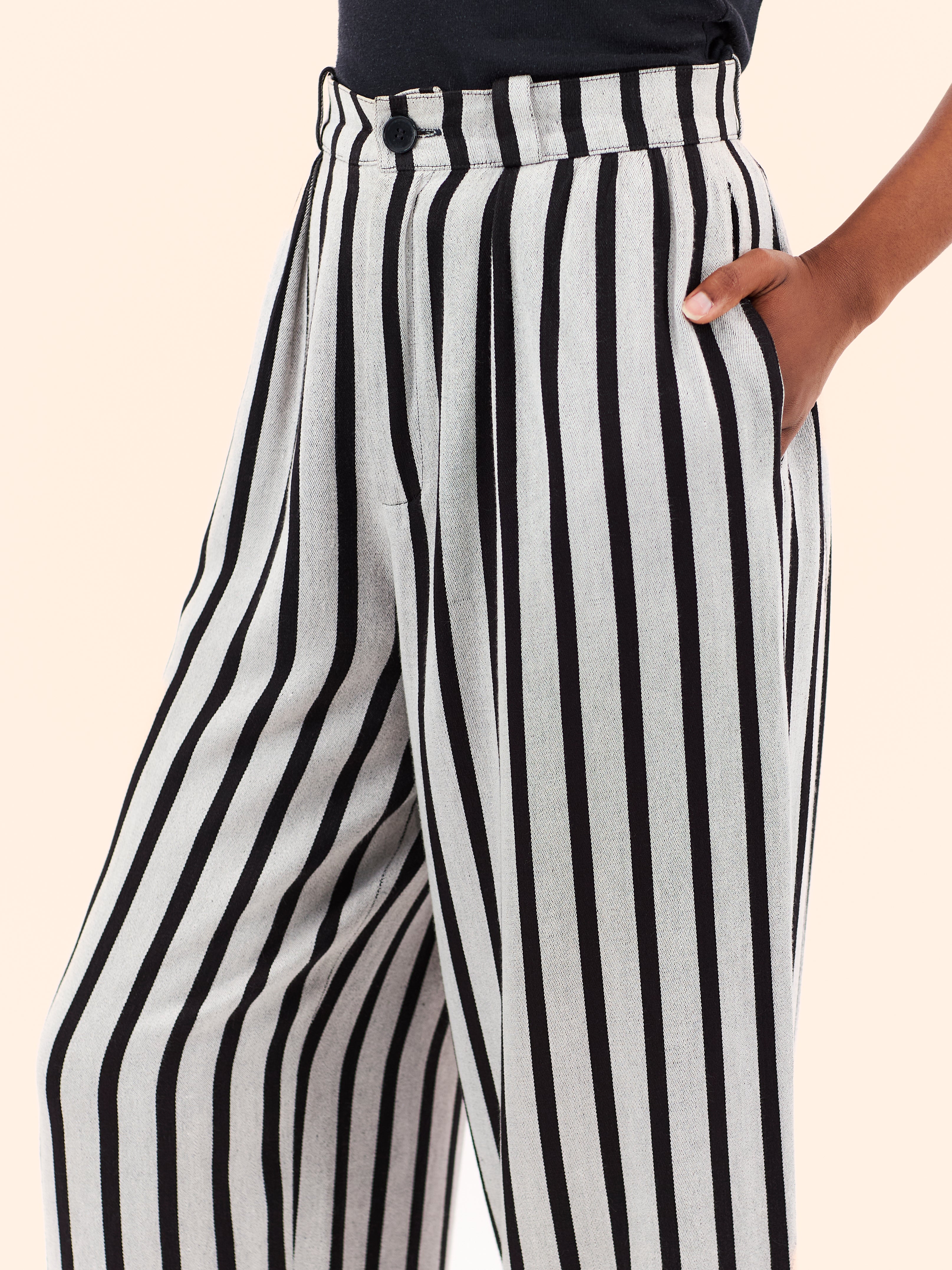 1980'S YVES SAINT LAURENT CHUNKY STRIPE CROPPED TROUSERS
