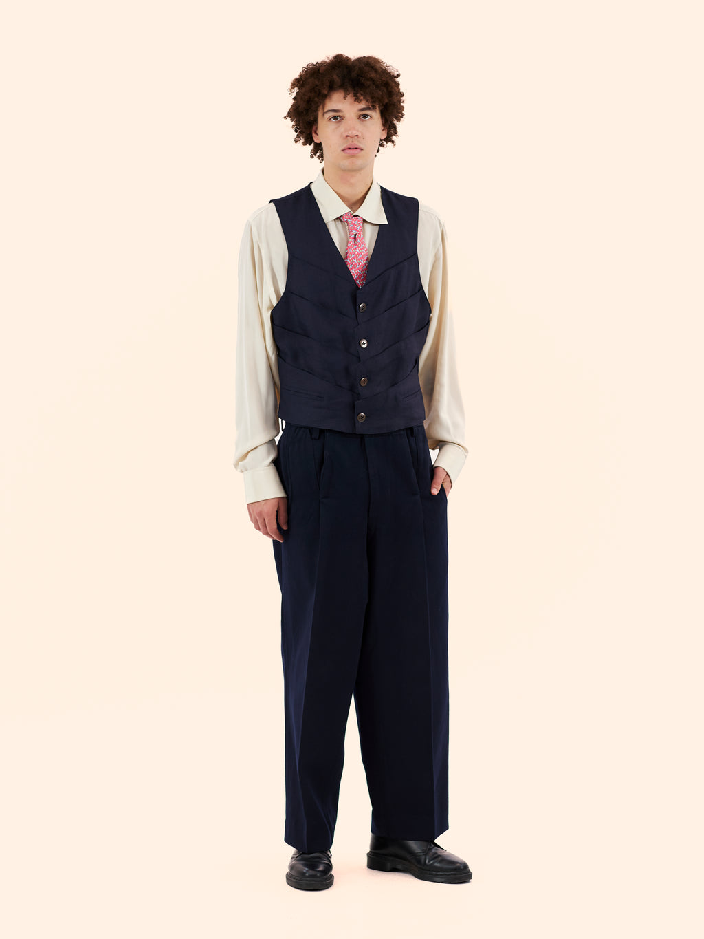 MONTANA NAVY PLEATED WAISTCOAT