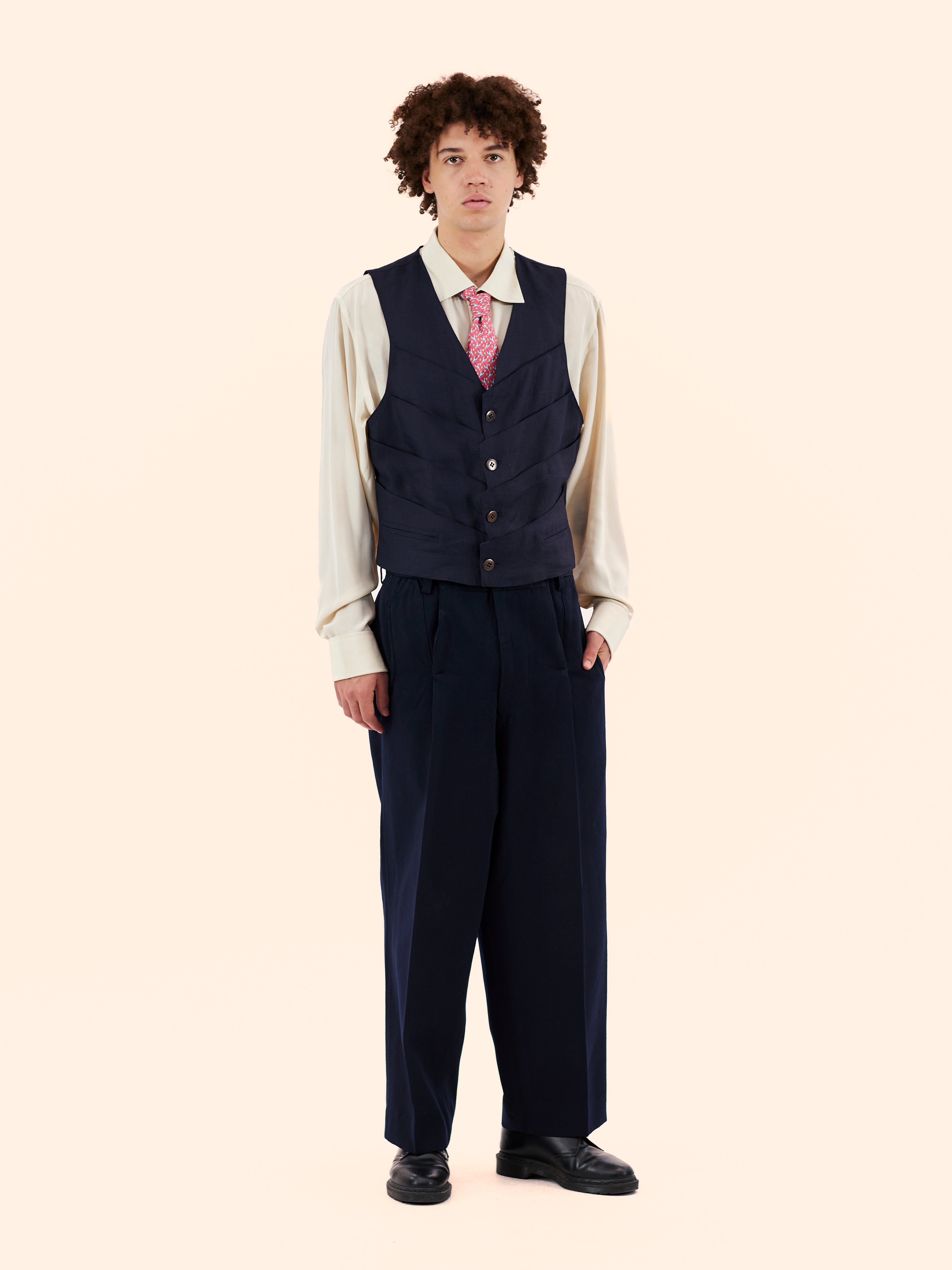 MONTANA NAVY PLEATED WAISTCOAT