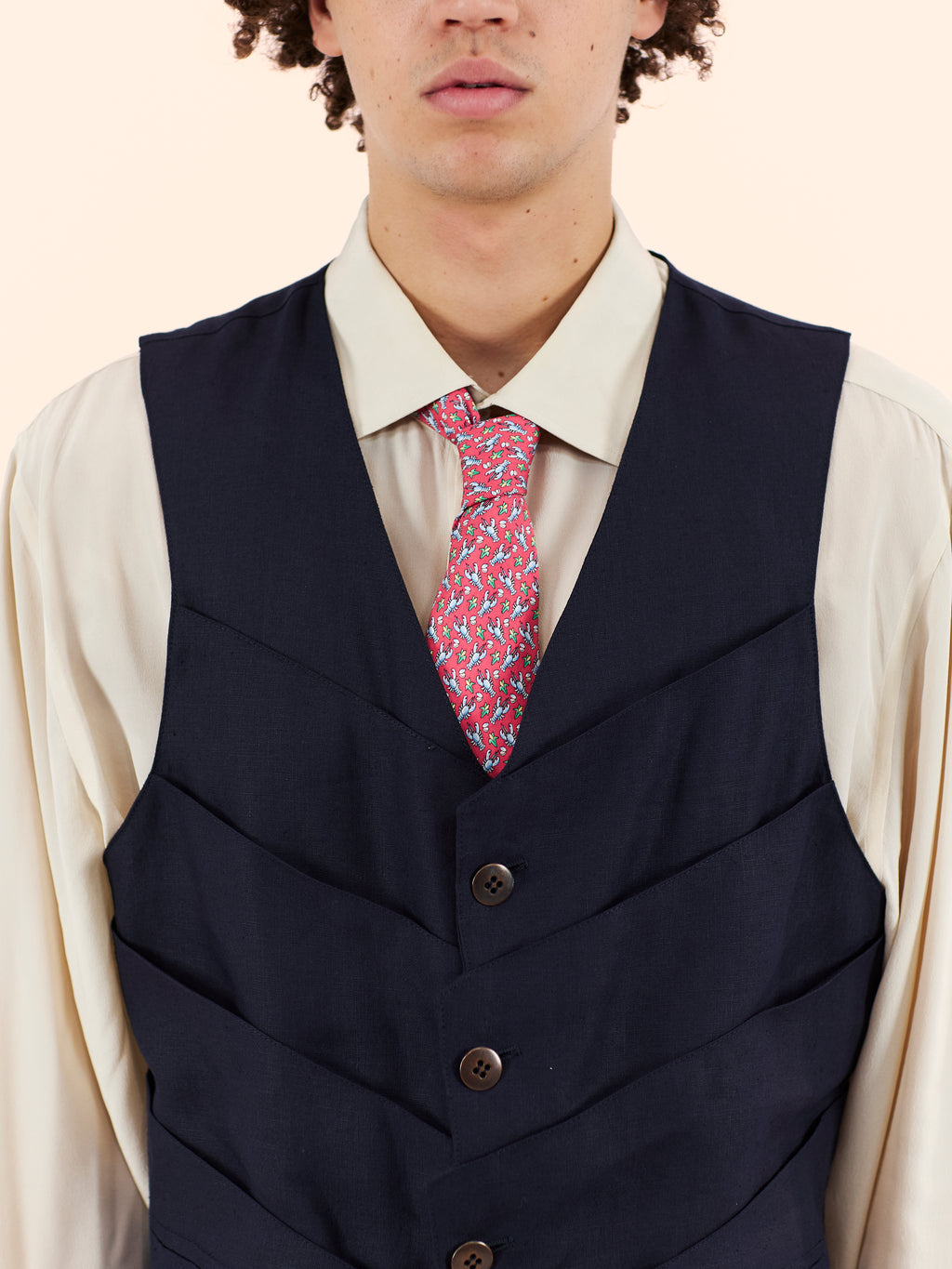 MONTANA NAVY PLEATED WAISTCOAT