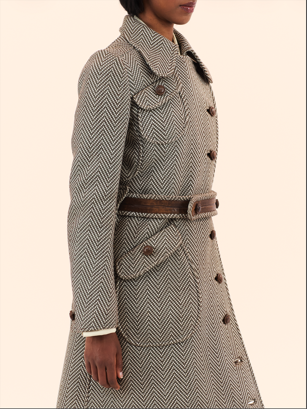 1969 COURREGES HERRINGBONE BELTED COAT