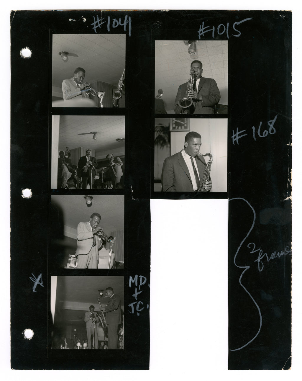 MILES DAVIS AND JOHN COLTRANE CONTACT SHEET BY TED WILLIAMS