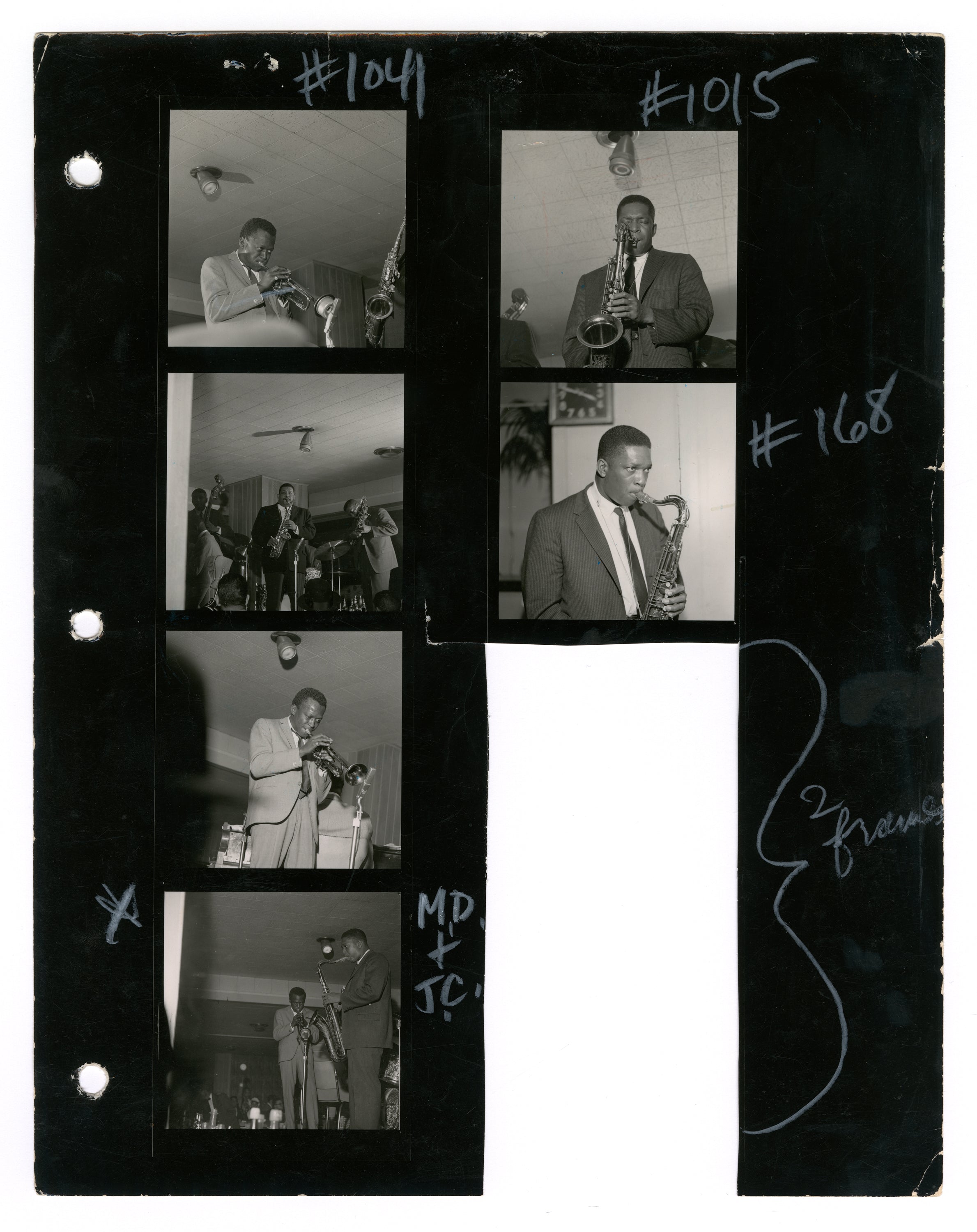 MILES DAVIS AND JOHN COLTRANE CONTACT SHEET BY TED WILLIAMS