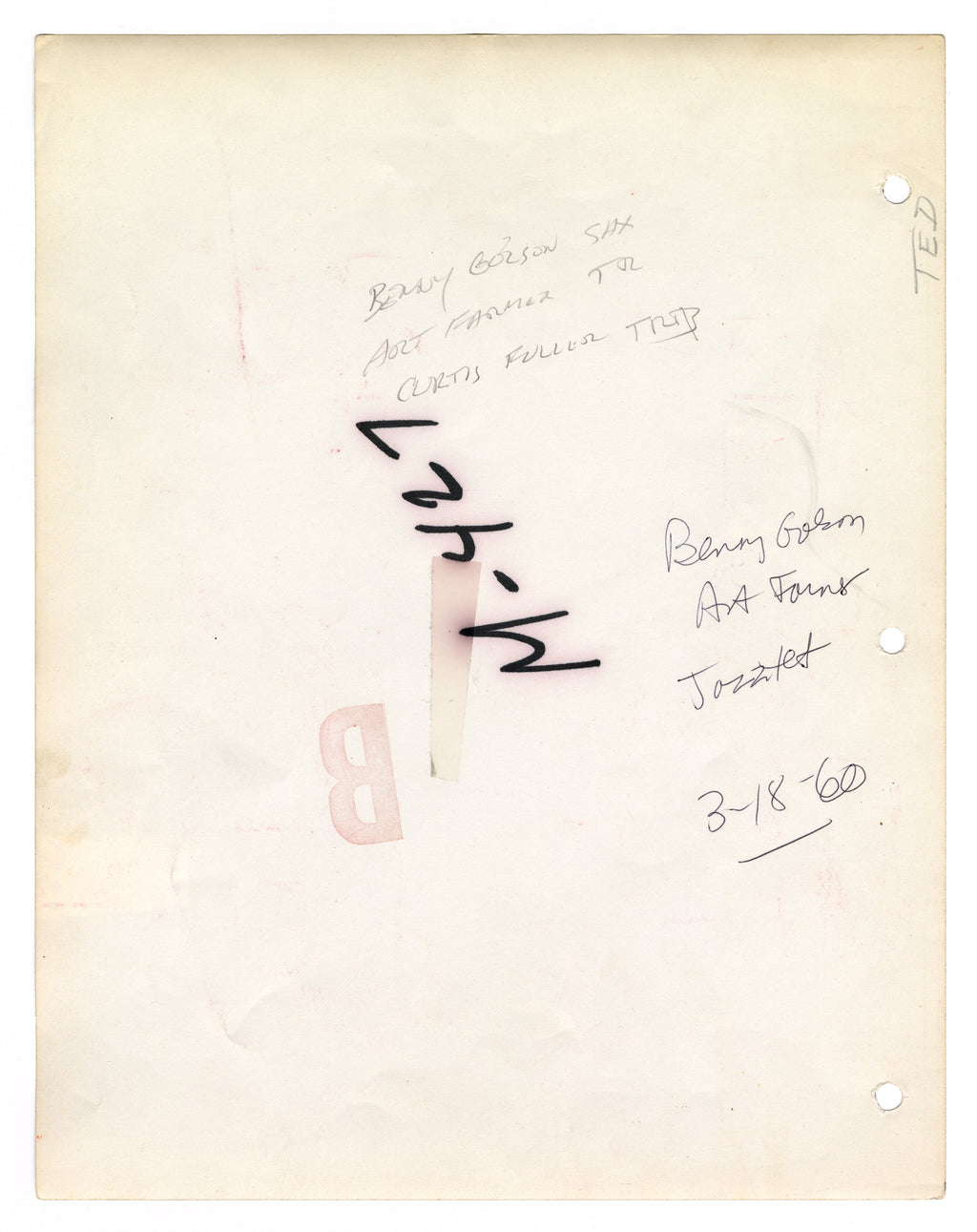 CONTACT SHEET WITH BENNY GOLSON, ART FARMER, AND CURTIS FULLER, 18 MARCH 1960 BY TED WILLIAMS