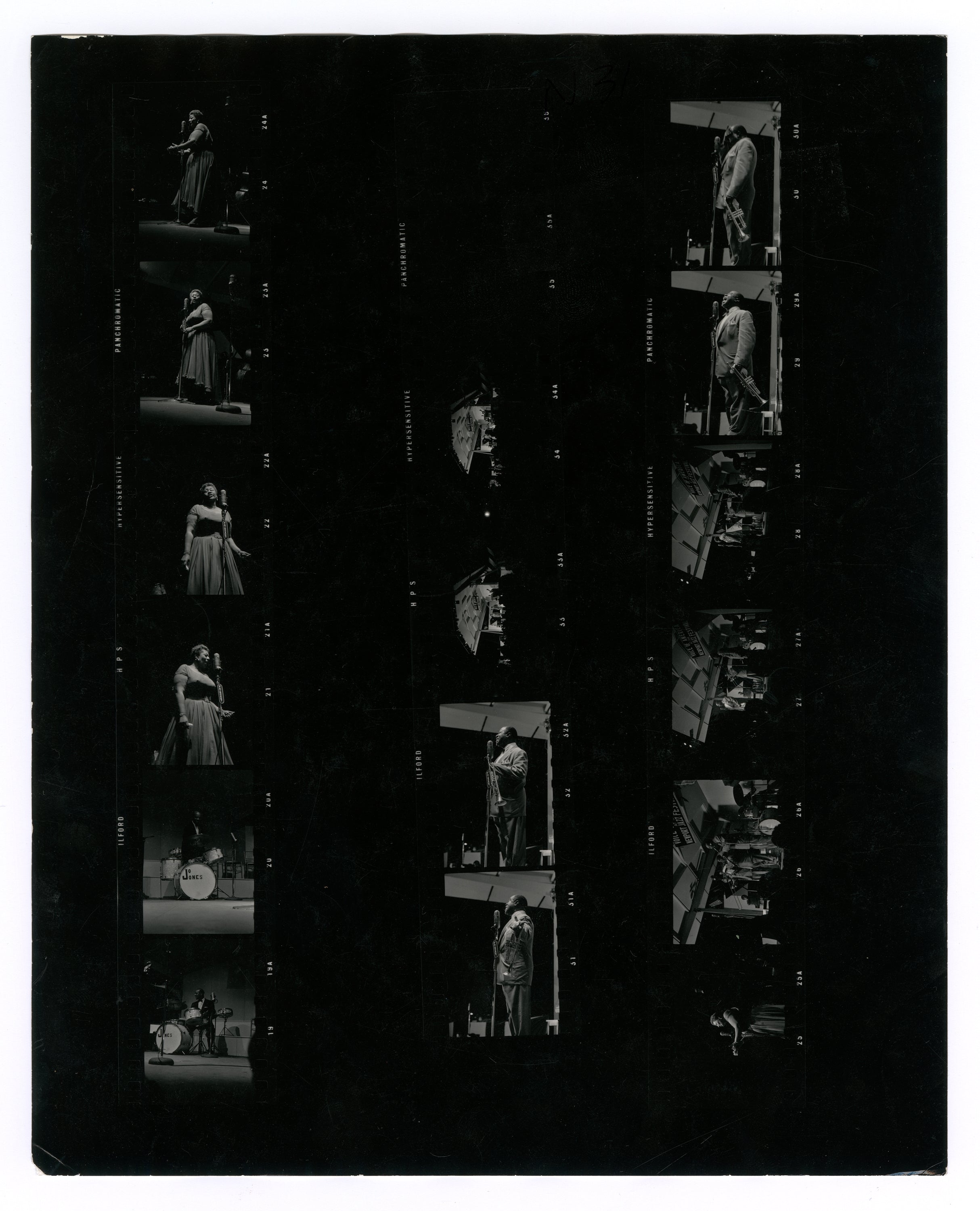 ELLA FITZGERALD, LOUIS ARMSTRONG CONTACT SHEET BY TED WILLIAMS