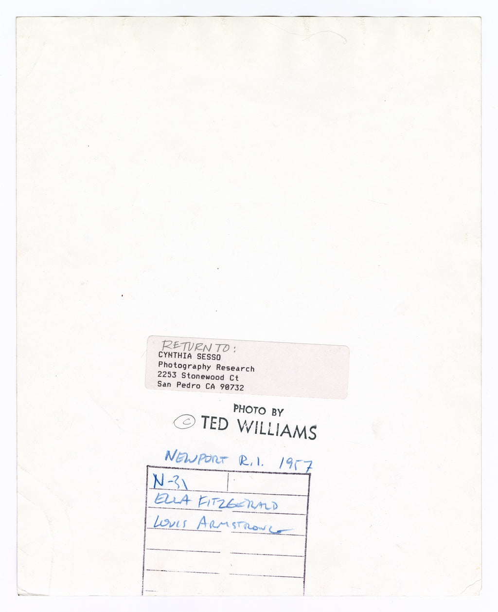 ELLA FITZGERALD, LOUIS ARMSTRONG CONTACT SHEET BY TED WILLIAMS