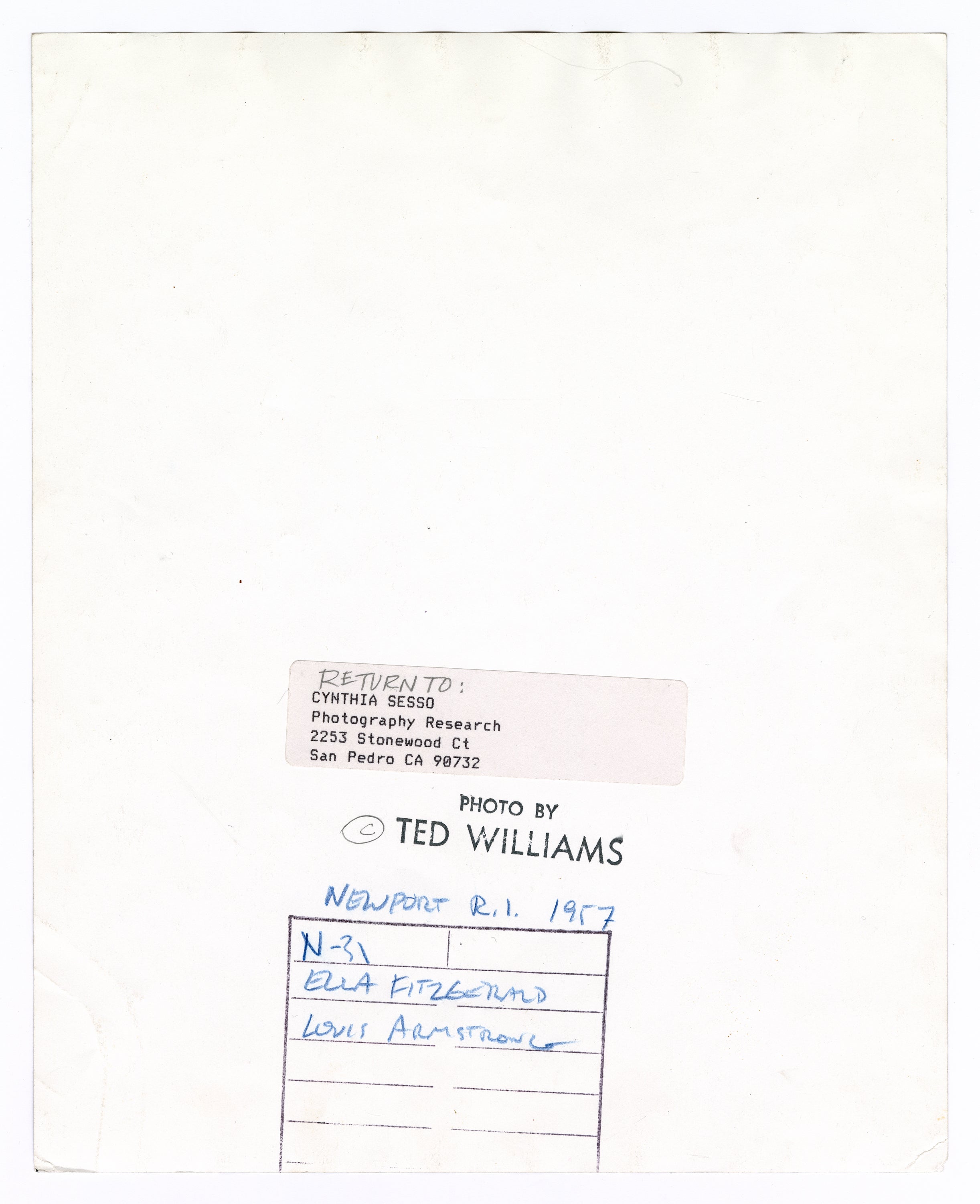 ELLA FITZGERALD, LOUIS ARMSTRONG CONTACT SHEET BY TED WILLIAMS