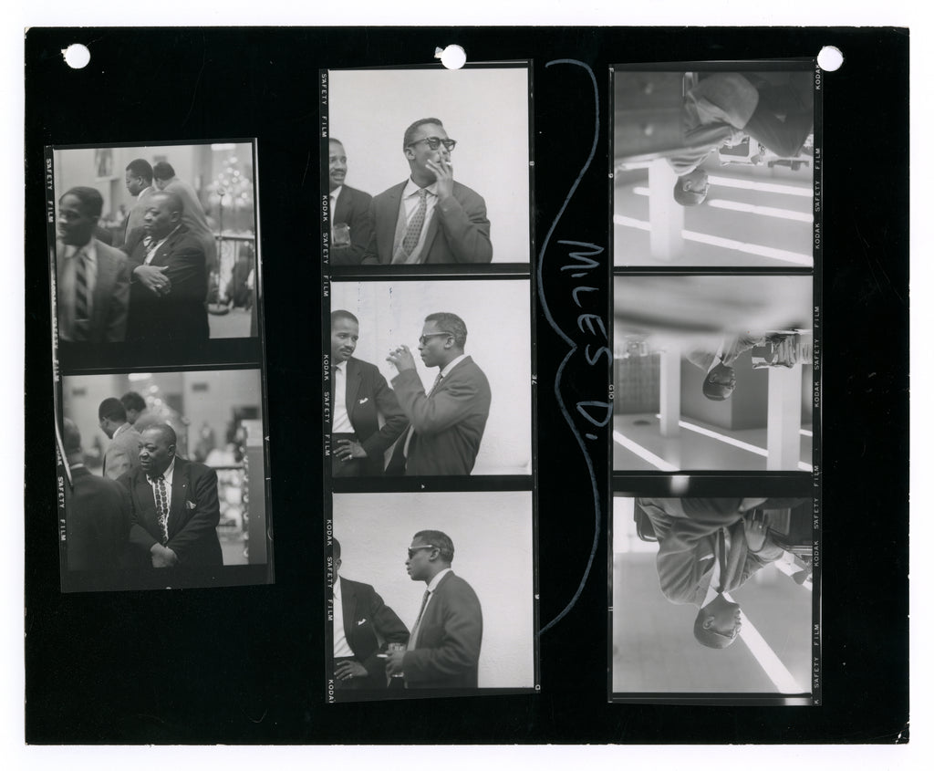 CONTACT SHEET WITH JIMMY RUSHING, MILES DAVIS, BILLY TAYLOR, LERONE BENNETT, CHRISTMAS PARTY AT JOHNSON PUB CO CHICAGO BY TED WILLIAMS
